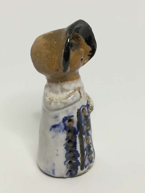 Miniature Ceramic Doll Dressed in Blue & White Dress & Bonnet (Miniature, suitable for printer's ...