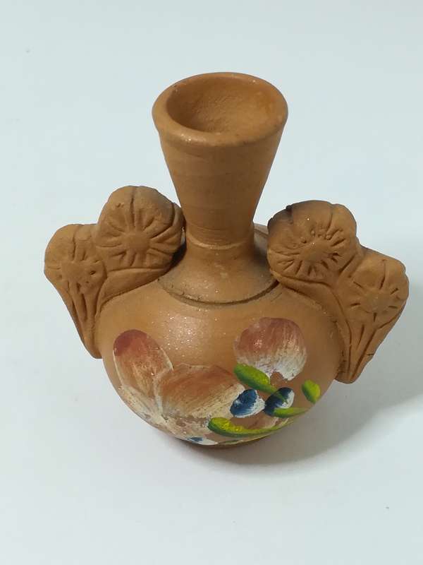 Miniature Clay Vase with Flowers & Handles (Miniature, suitable for printer's tray)