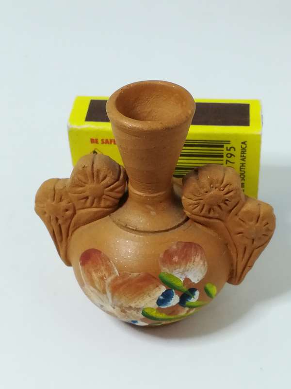 Miniature Clay Vase with Flowers & Handles (Miniature, suitable for printer's tray)