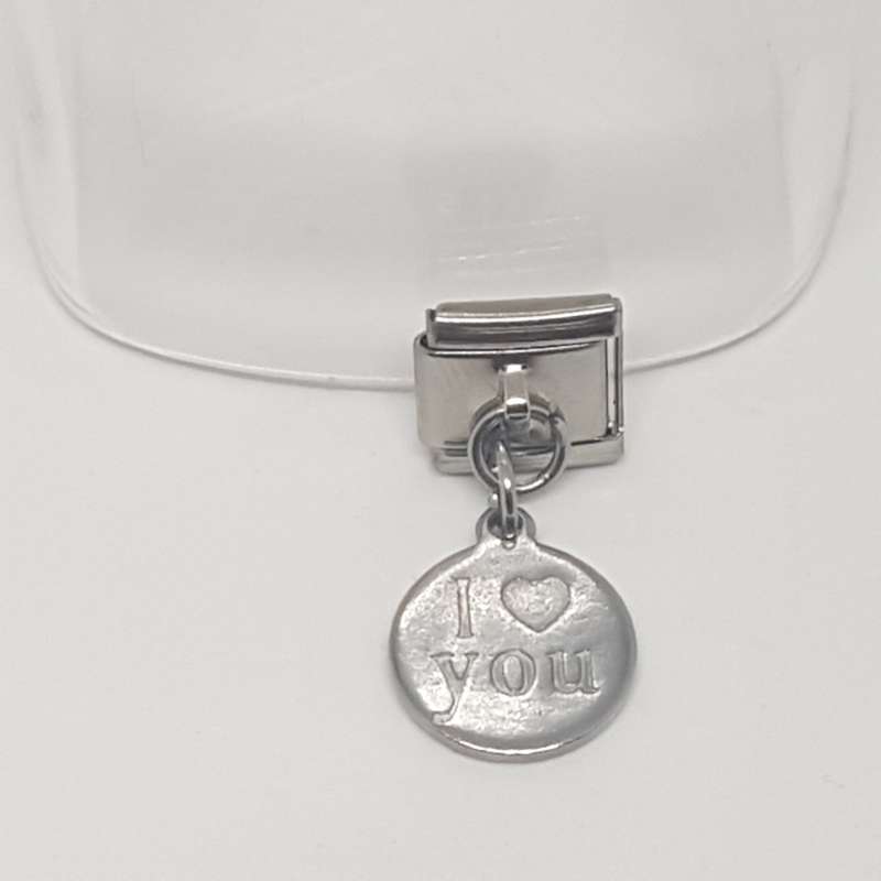 Italian Charm Dangle I Love You 'Silver' Disk (Fits Nomination Bracelet)