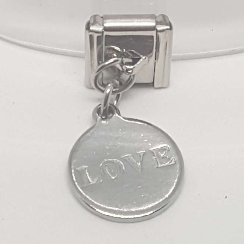 Italian Charm Dangle Love 'Silver' Disk (Fits Nomination Bracelet)