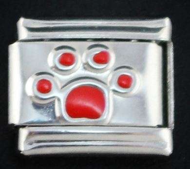 Italian Charm Paw Print Red Enamel Fits Nomination Bracelet