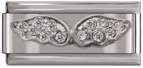 Italian Charm Double Link Diamante Wings Fits Nomination Bracelet