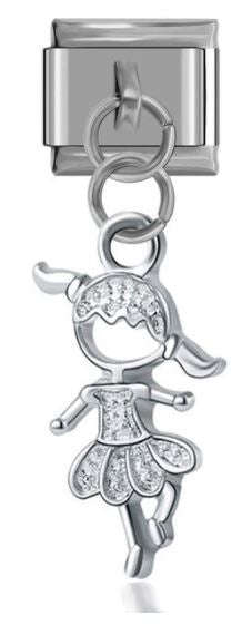 Italian Charm Girl Dancing Twirling 'Silver' Dangle on 'Silver' Link (Fits Nomination Bracelet)