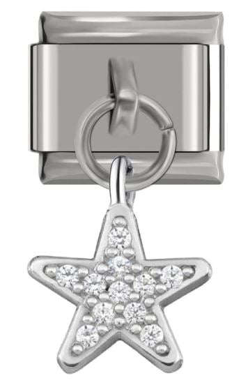Italian Charm Pave Star Diamante 'Silver' Dangle on 'Silver' Link (Fits Nomination Bracelet)