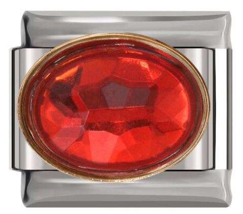 Italian Charm Red 'Ruby' Sphere in 'Gold' Outline on 'Silver' Link (Fits Nomination Bracelet)