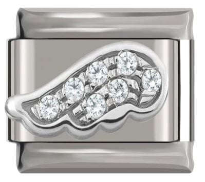 Italian Charm Angel Wing Pave Diamante 'Silver' Outline on 'Silver' Link (Fits Nomination Bracelet)