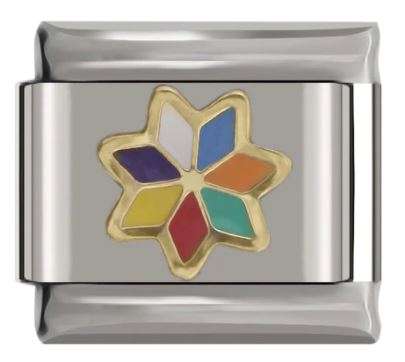 Italian Charm Multi-coloured Flower 'Gold' Outline on 'Silver' Link (Fits Nomination Bracelet)