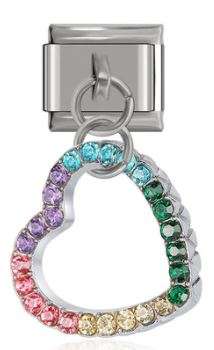 Italian Charm Multicoloured Rhinestones Heart Outline 'Silver' Dangle (Fits Nomination Bracelet)