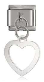 Italian Charm Hollow Heart Outline 'Silver' Dangle (Fits Nomination Bracelet)