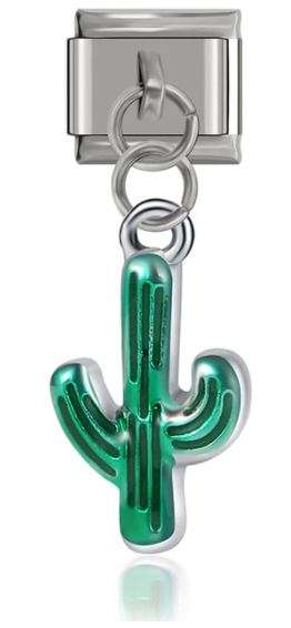 Italian Charm Enamel Green Metallic Cactus 'Silver' Dangle (Fits Nomination Bracelet)