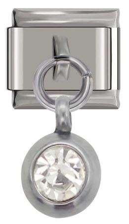 Italian Charm Diamante Clear 'Diamond' Encased in 'Silver' Dangle (Fits Nomination Bracelet)
