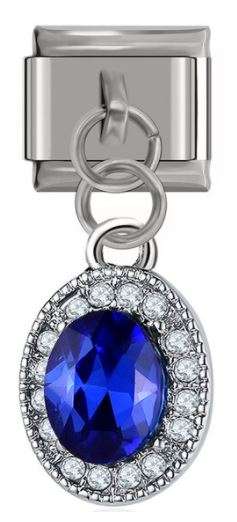 Italian Charm Blue Centre Oval Diamante 'Silver' Dangle (Fits Nomination Bracelet)