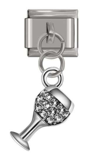 Italian Charm Diamante Clear Wine Glass 'Silver' Dangle (Fits Nomination Bracelet)