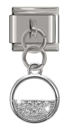 Italian Charm Circle and Half Moon Round Diamante 'Silver' Dangle (Fits Nomination Bracelet)