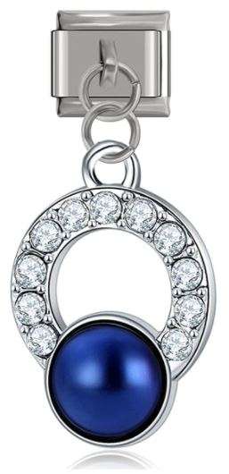 Italian Charm Diamante Sphere and Navy Blue Pearl 'Silver' Dangle (Fits Nomination Bracelet)