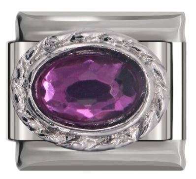 Italian Charm 'Amethyst' Oval Encased in 'Silver' Brocade 'Silver' (Fits Nomination Bracelet)