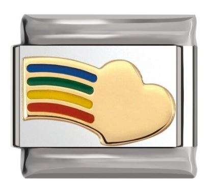 Heart 'Gold' at End of Enamel Rainbow 'Silver' Italian Charm (Fits Nomination Bracelet)
