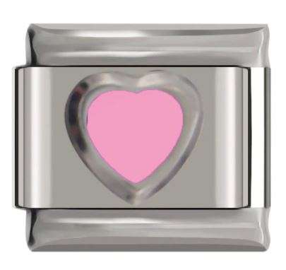 Italian Charm Pink Enamel Heart 'Silver' (Fits Nomination Bracelet)