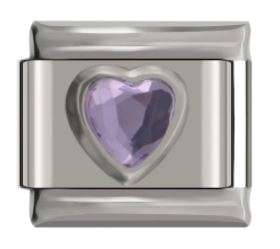 Italian Charm 'Amethyst' Purple 'Silver' Outline Heart 'Silver' (Fits Nomination Bracelet)