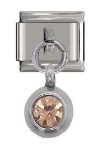 Italian Charm Diamante 'Champagne' Encased in 'Silver' Dangle (Fits Nomination Bracelet)