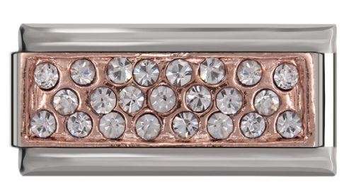 Italian Charm 'Rose Gold' Diamante Double Rectangle Grid 'Silver' (Fits Nomination Bracelet)