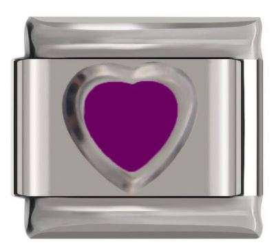 Italian Charm Purple Enamel Heart 'Silver' Outline 'Silver' (Fits Nomination Bracelet)