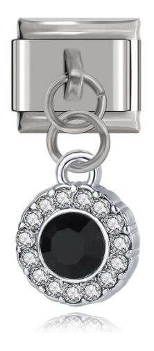 Italian Charm Diamante Black Encased in 'Silver' Dangle (Fits Nomination Bracelet)