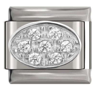 Italian Charm Silver' Diamante Chips Pave Oval 'Silver' (Fits Nomination Bracelet)