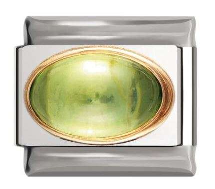 Italian Charm Green 'Peridot' Oval 'Silver' (Fits Nomination Bracelet)