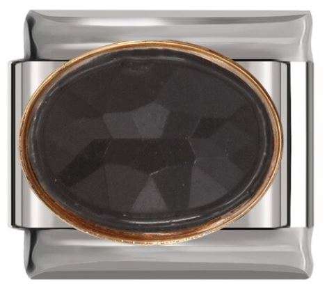 Italian Charm Oval, Black Stone 'Gold' Outline 'Silver' (Fits Nomination Bracelet)
