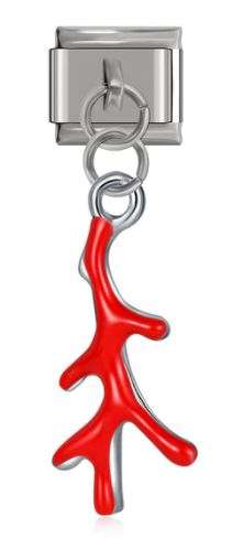 Italian Charm Red Enamel Twig/Chilli Dangle on 'Silver' Link (Fits Nomination Bracelet)