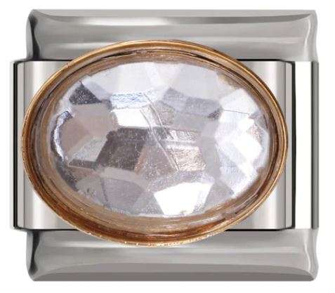 Italian Charm Diamante Clear Sphere in 'Gold' Outline on 'Silver' Link (Fits Nomination Bracelet)