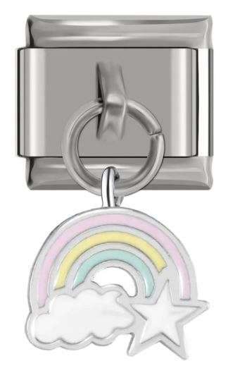 Italian Charm Multi-coloured Rainbow Enamel Dangle on 'Silver' Link (Fits Nomination Bracelet)