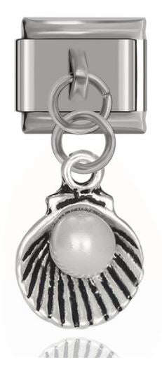 Italian Charm Mother-of-Pearl 'Pewter' in Oyster Dangle on 'Silver' Link (Fits Nomination Bracelet)