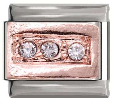 Italian Charm Three Clear Diamantes on 'Rose Gold' Plate on 'Silver' Link (Fits Nomination Bracelet)