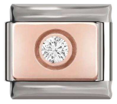 Italian Charm Daimante 'Diamond' on 'Rose Gold' Plate on 'Silver' Link (Fits Nomination Bracelet)