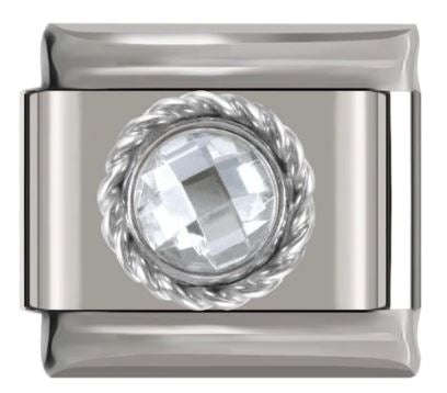 Italian Charm Diamante Clear Sphere in 'Silver' Brocade on 'Silver' Link (Fits Nomination Bracelet)