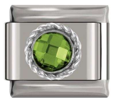 Italian Charm Diamante Green 'Peridot' Sphere in 'Silver' Brocade on 'Silver' Link (Fits Nominati...