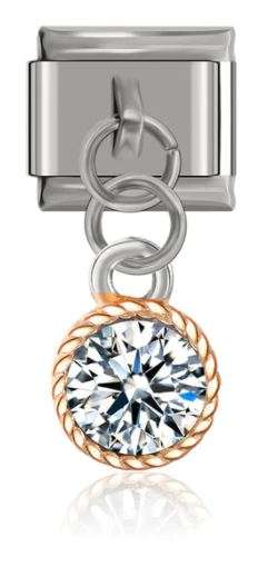 Italian Charm Sphere Large 'Diamond' Dangle in 'Gold' Rope Outline on 'Silver' Link (Fits Nominat...