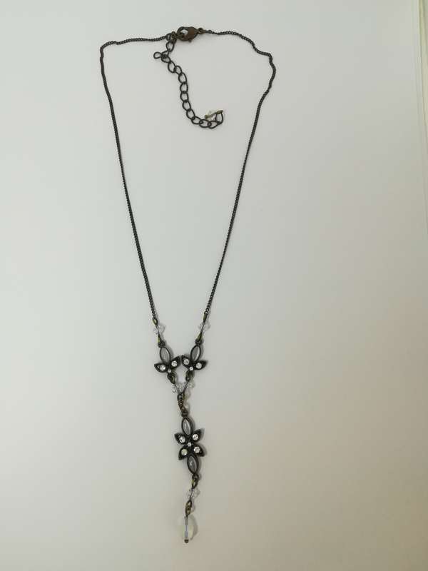 Necklace 'Brass' and Diamante Opal with Chain Extender