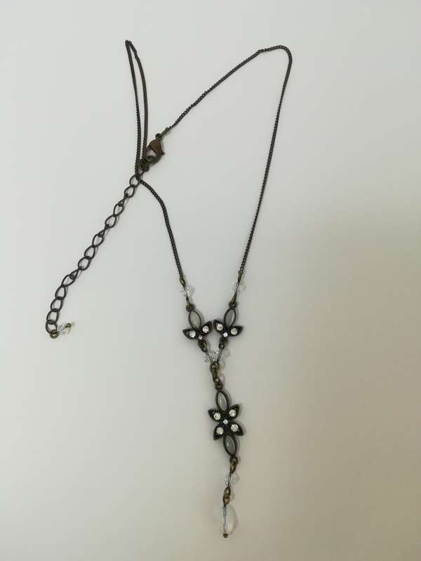 Necklace 'Brass' and Diamante Opal with Chain Extender