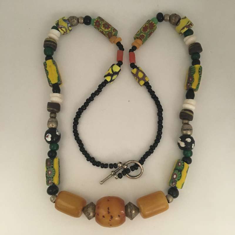 Necklace Millefiori with Amber Beads in Centre