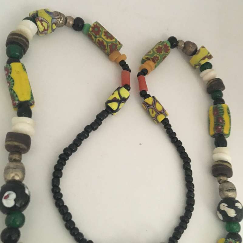 Necklace Millefiori with Amber Beads in Centre