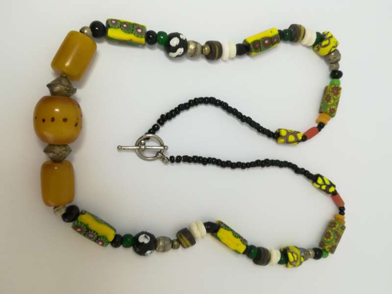 Necklace Millefiori with Amber Beads in Centre