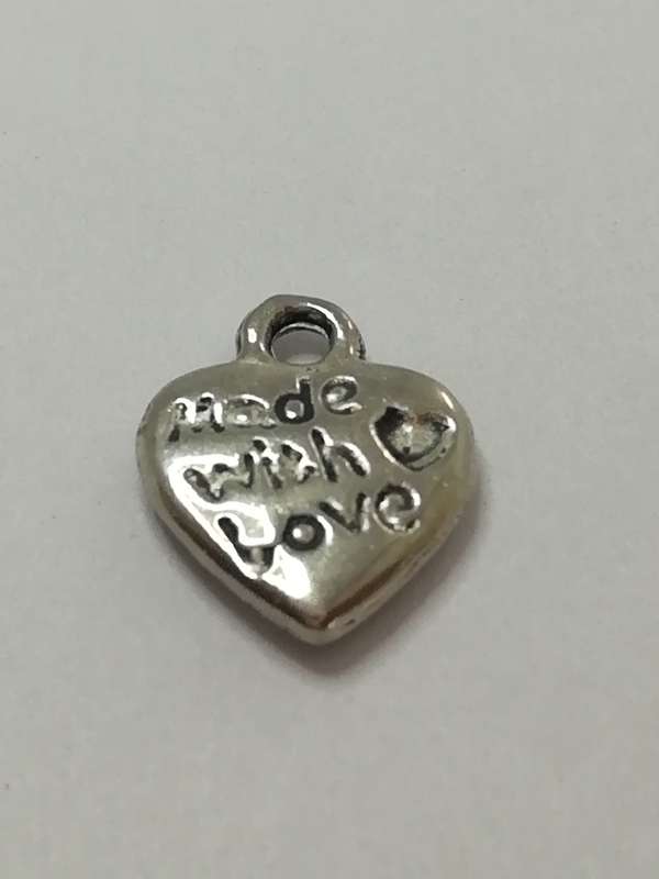 Charm Dangle: 'Silver' Made with Love Heart with Engraving