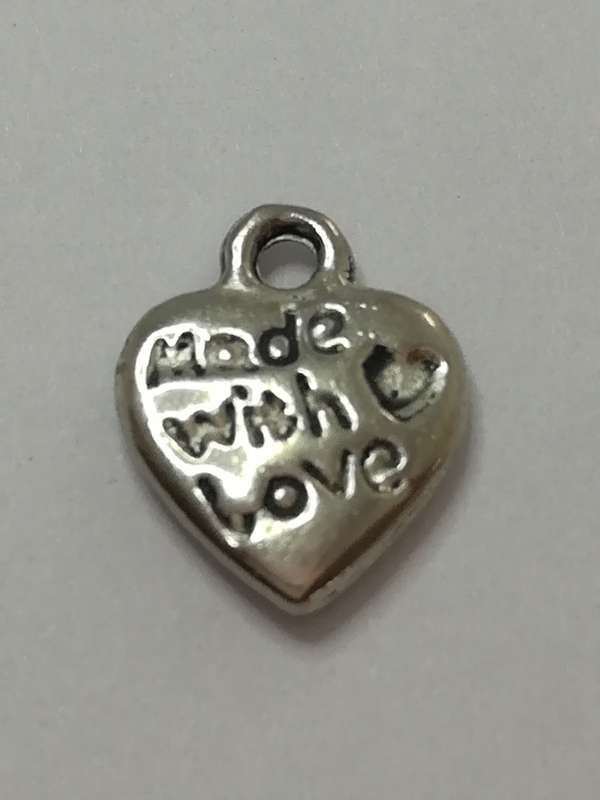 Charm Dangle: 'Silver' Made with Love Heart with Engraving