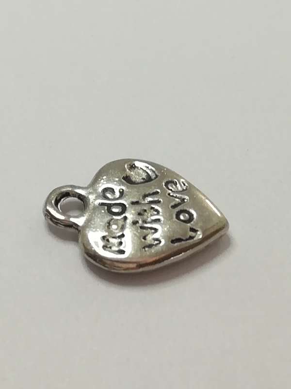 Charm Dangle: 'Silver' Made with Love Heart with Engraving