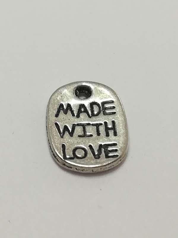 Charm Dangle: 'Silver' Made with Love Oval Disk with Engraving