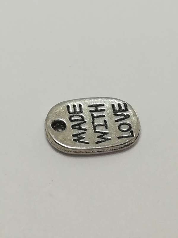 Charm Dangle: 'Silver' Made with Love Oval Disk with Engraving